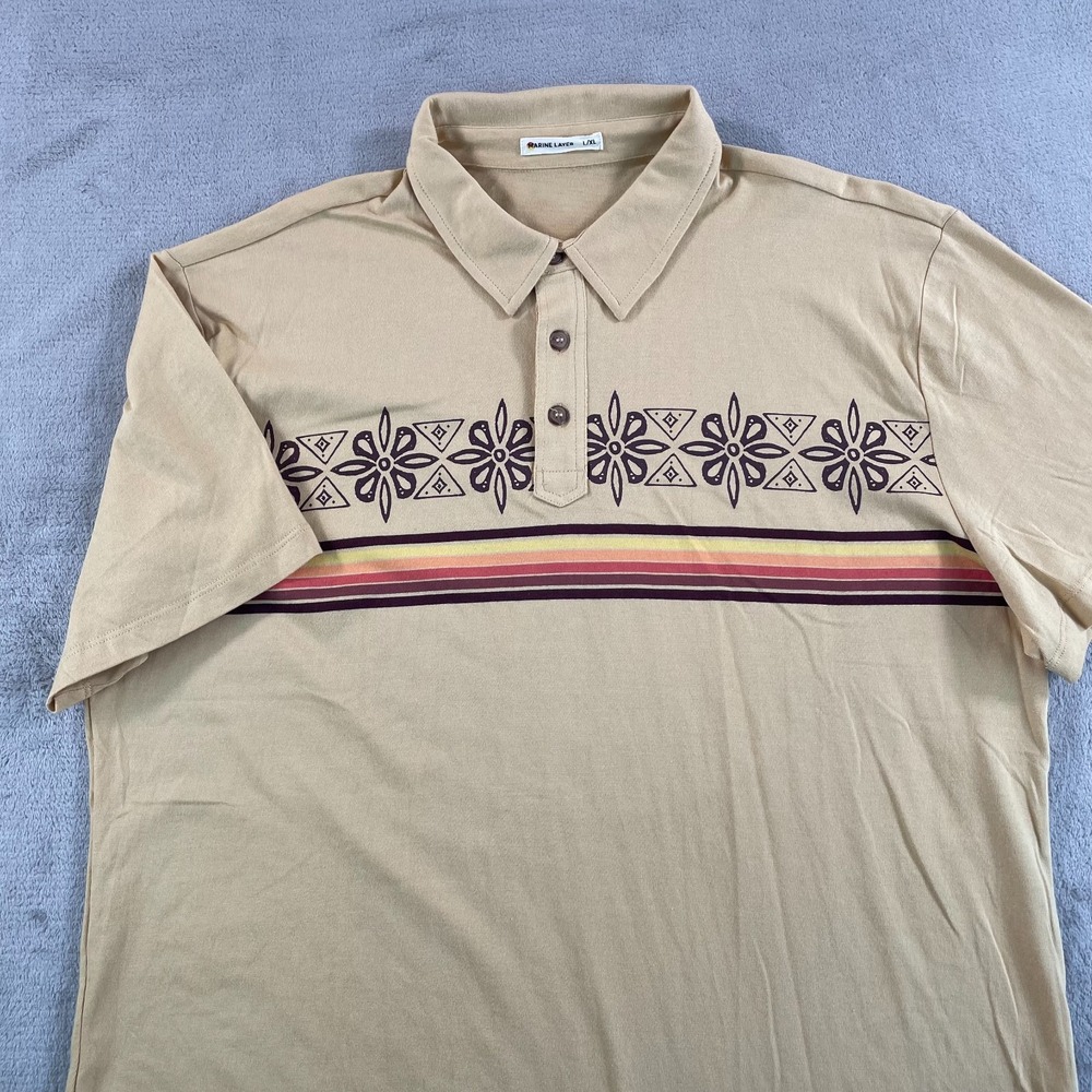 Marine Layer Preston Polo Shirt Men Large/XL Vintage Yellow Retro Coastal Print